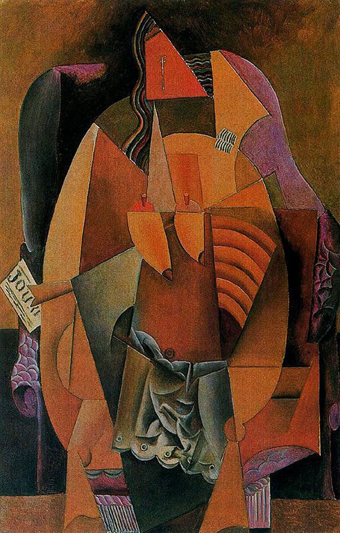 Pablo Picasso - Woman with a shirt sitting in a chair 1913